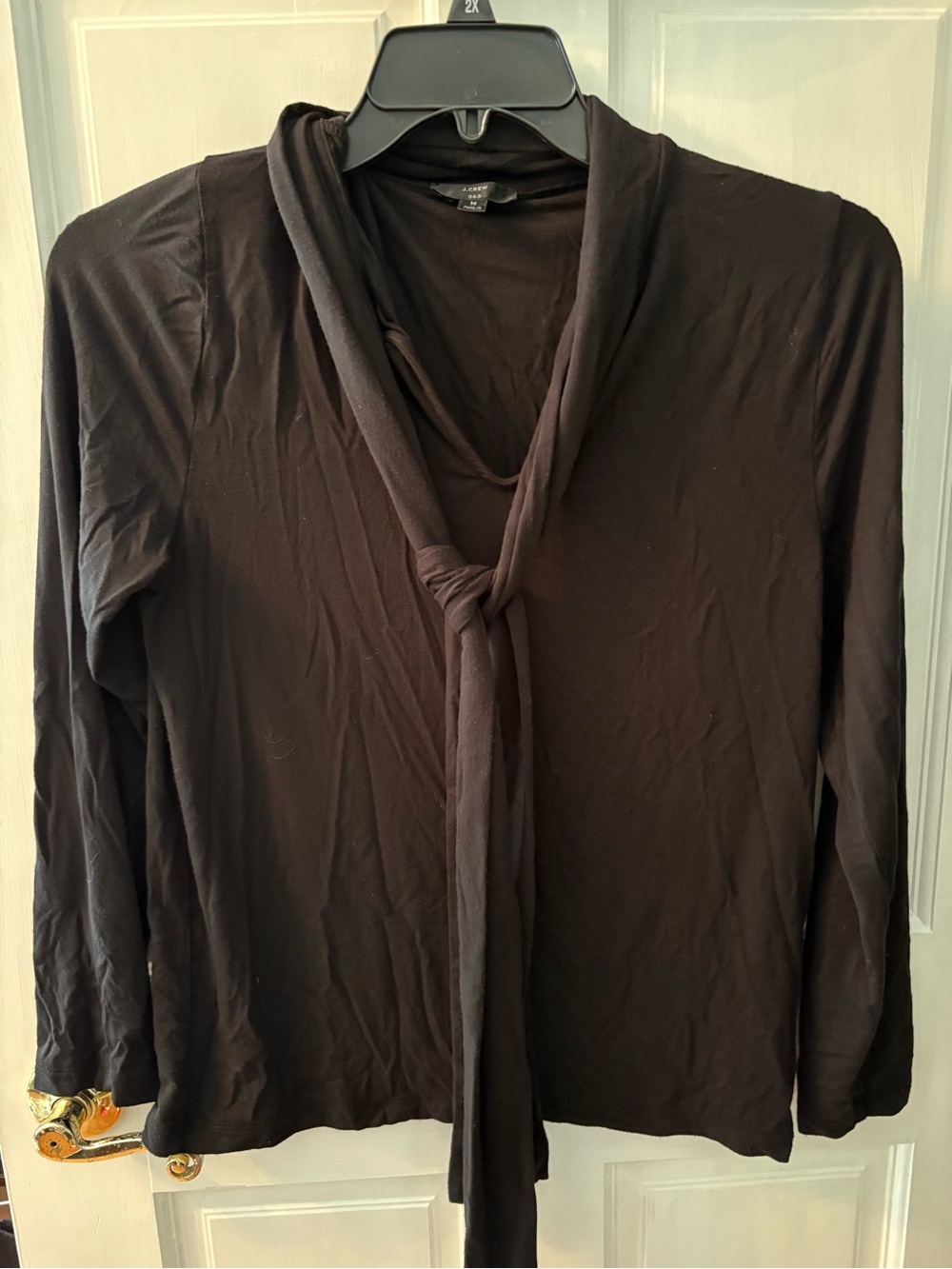 J. Crew Black Long-Sleeve Tie-Neck Top